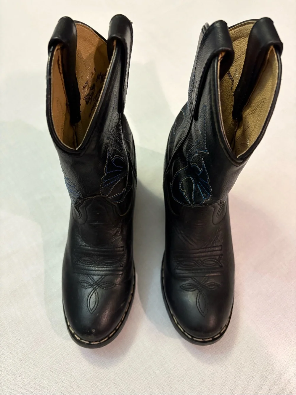 Children's Black Leather Western Pull-On Cowboy Boots Size 11.5